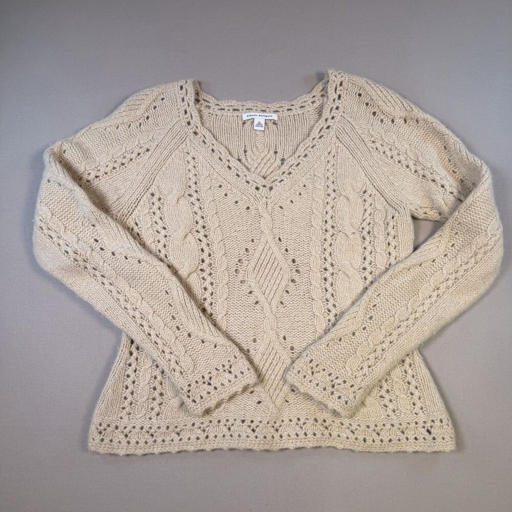VTG Banana Republic Sweater Women XL Open Chunky Cable Knit Wool Blend Fisherman